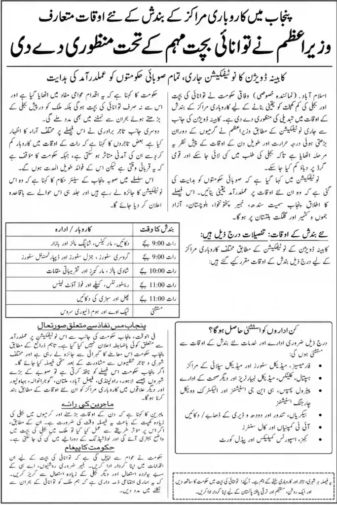 Punjab May Enforce New Business Closing Timings After Federal Approval